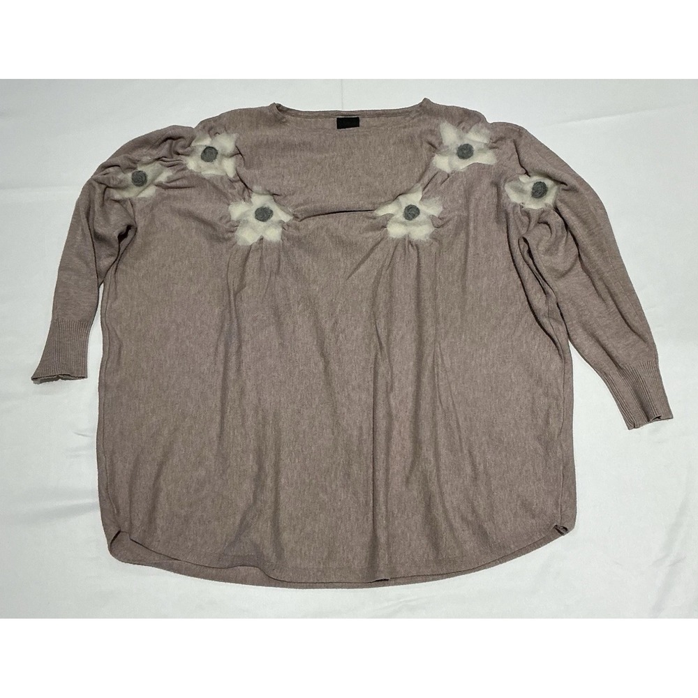 Aaeda Sweater Womens 1X Pink Felted Floral Pullover Whimsical Plus Size